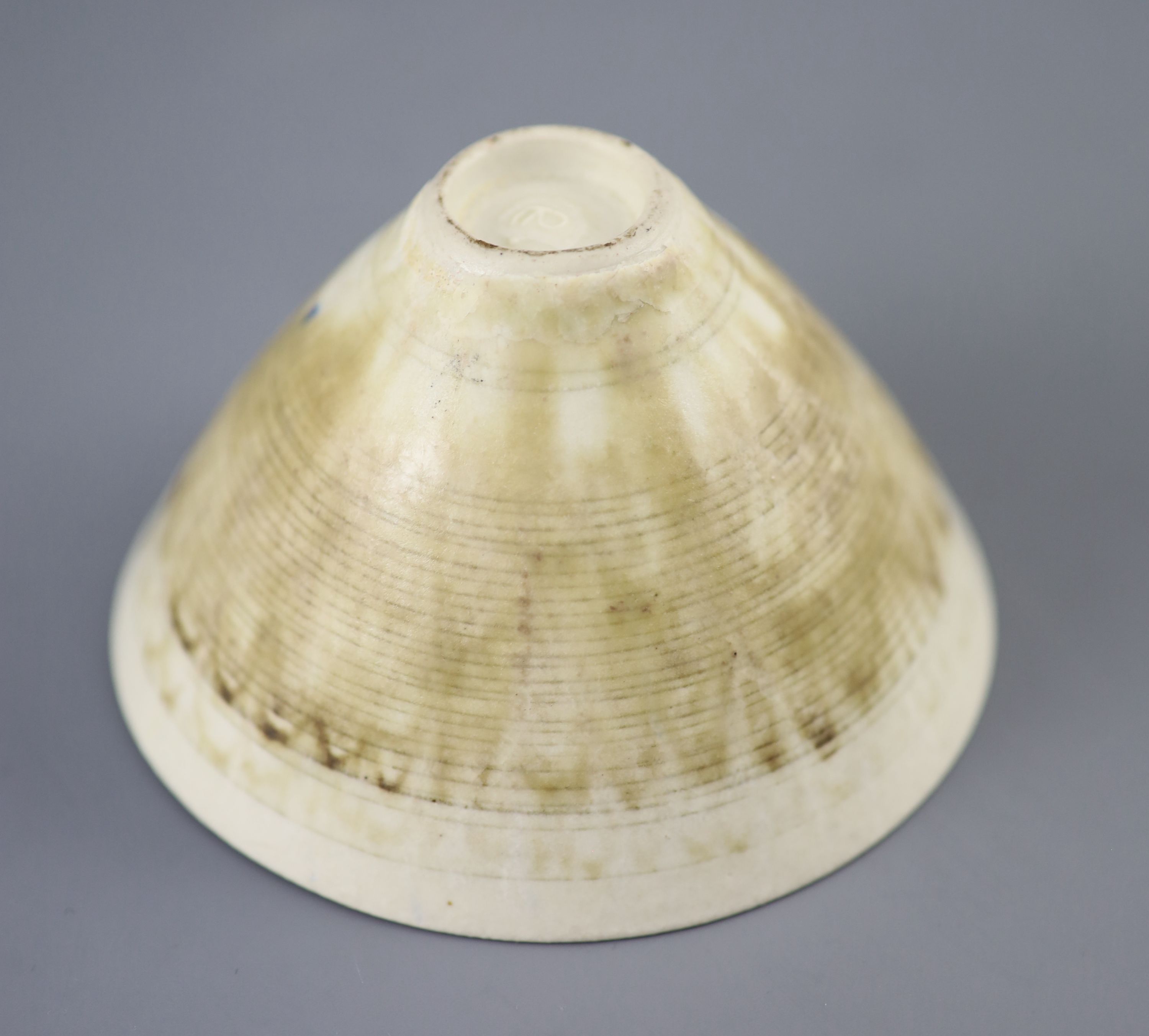 Dame Lucie Rie (1902-1995). A finely potted conical bowl, 10.7cm wide 6.5cm high